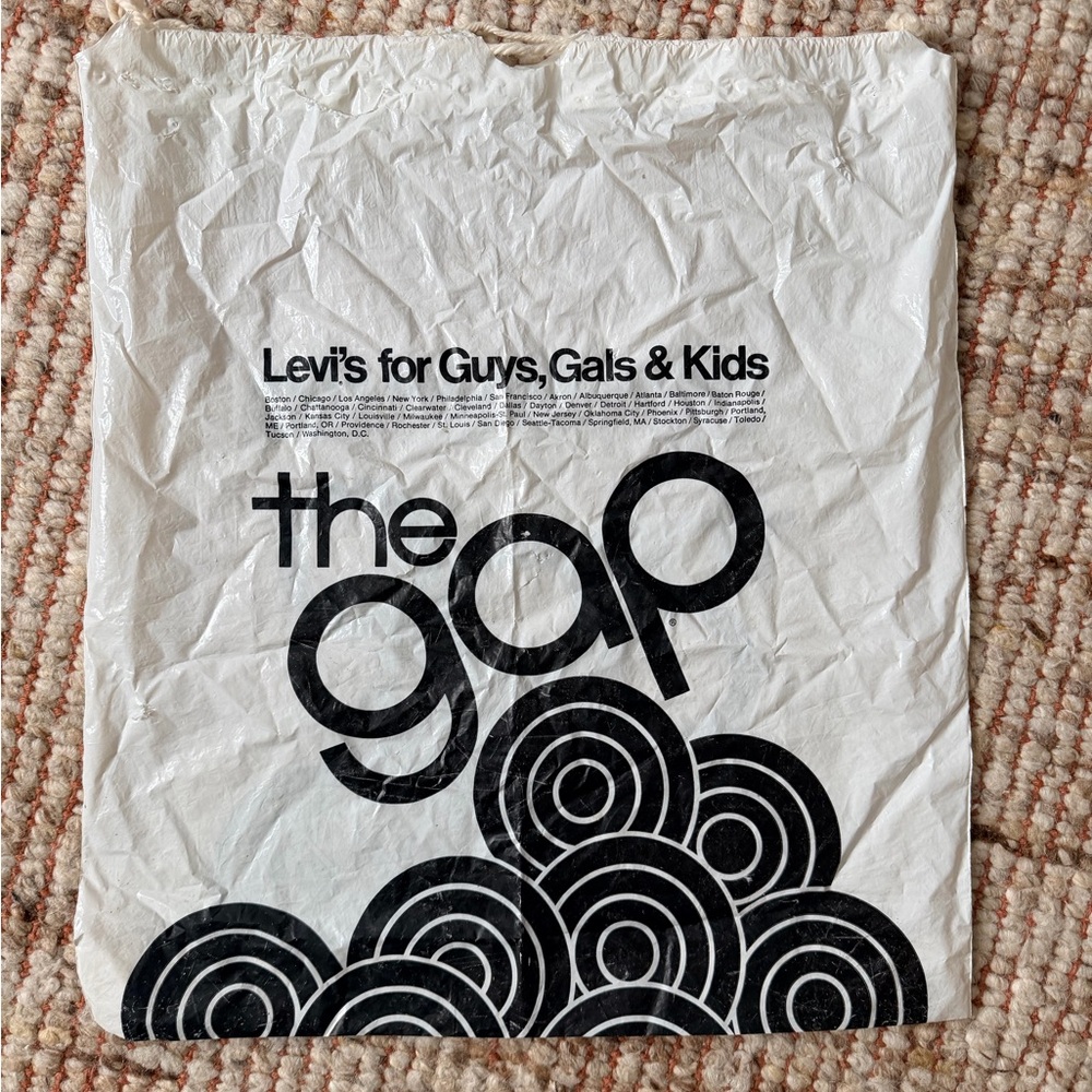 80s Vintage The Gap Levi's Black and White plastic drawstring Bag